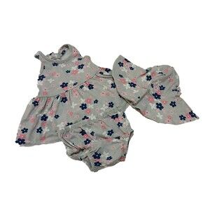 Gerber Infant Girls 3pc Racer Back Tank Dress, Bottoms & Hat Set (0-3M) - Gray